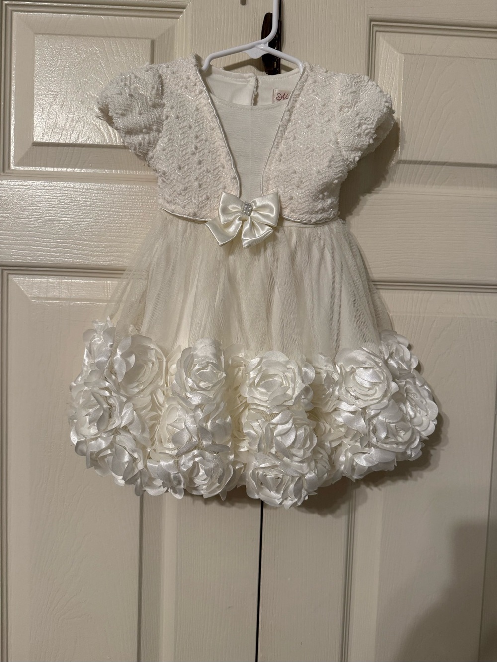 Nannette Ivory Rosette Tulle Party Dress with Satin Bow
